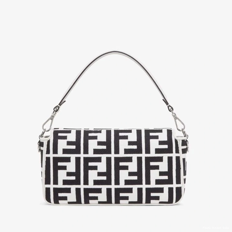 Cheap Baguette Black In Fendi Motif Bag Canvas FF White Medium 0804
